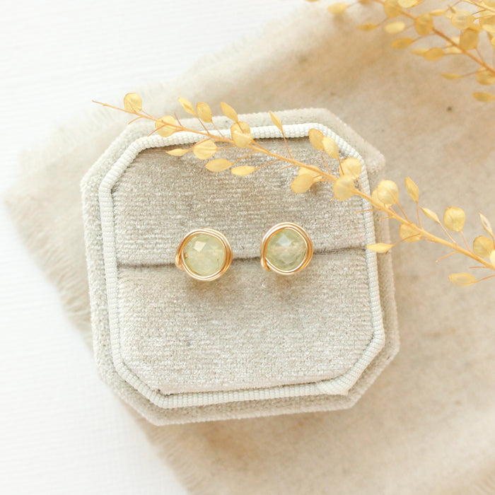 Wrapped Prehnite Post Earrings