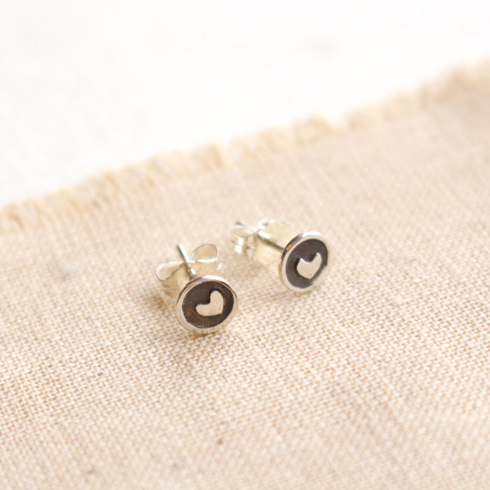 Teeny Tiny Stamped Heart Stud Earrings Sterling Silver
