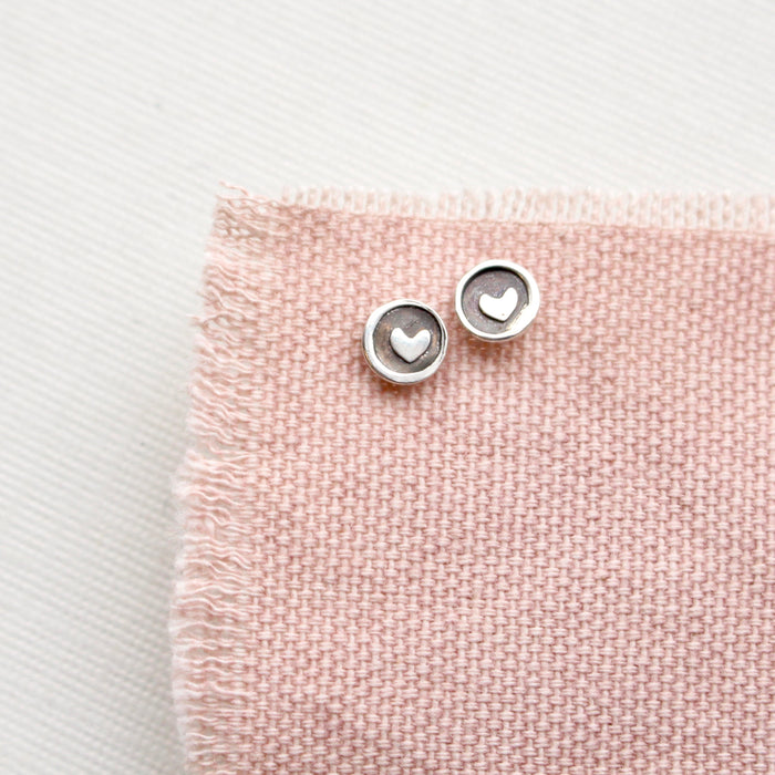 Teeny Tiny Stamped Heart Stud Earrings Sterling Silver