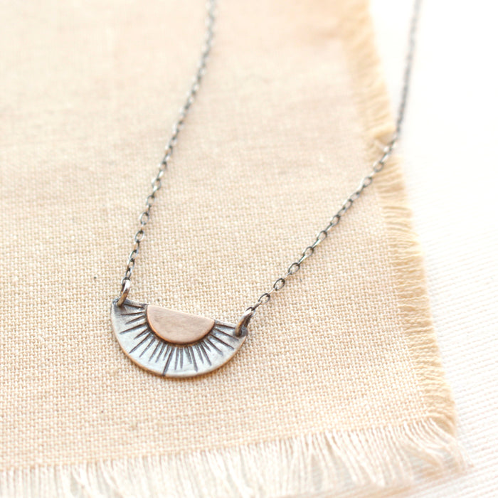 Happy Half Sun Bronze & Silver Necklace