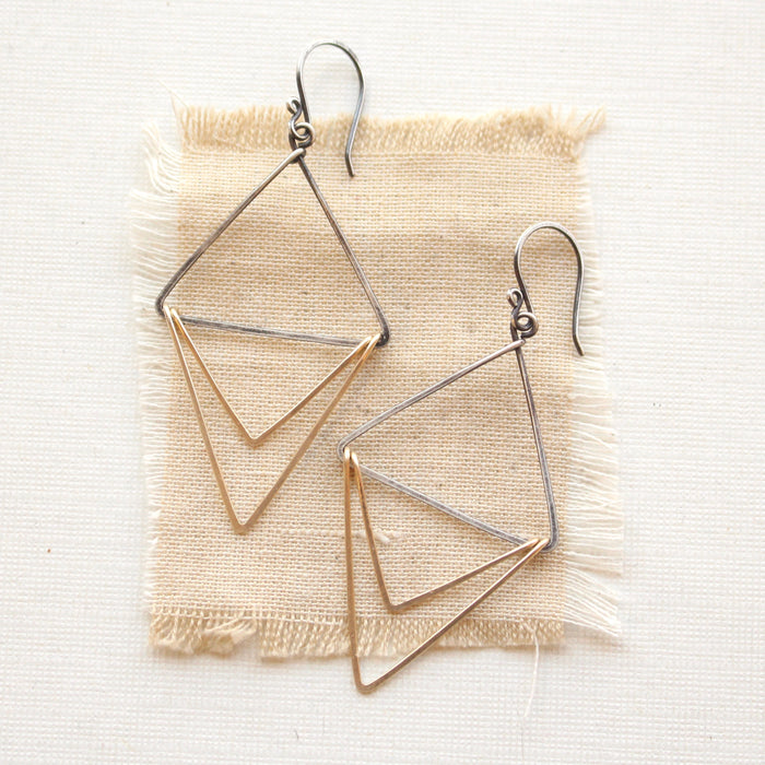 Mixed Metal Triple Triangle Hoop Earrings