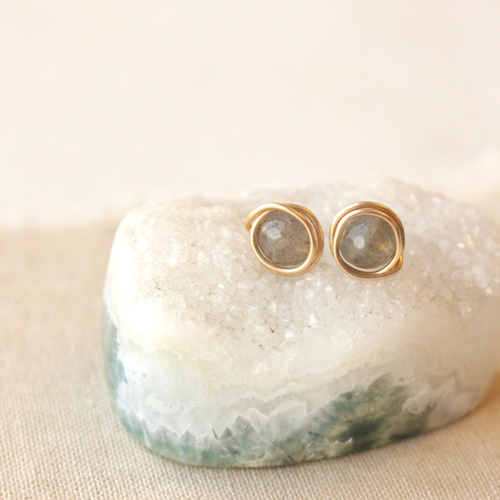 Wrapped Labradorite Gold Post Earrings