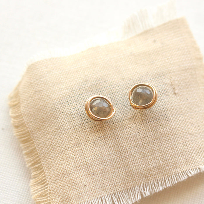 Wrapped Labradorite Gold Post Earrings
