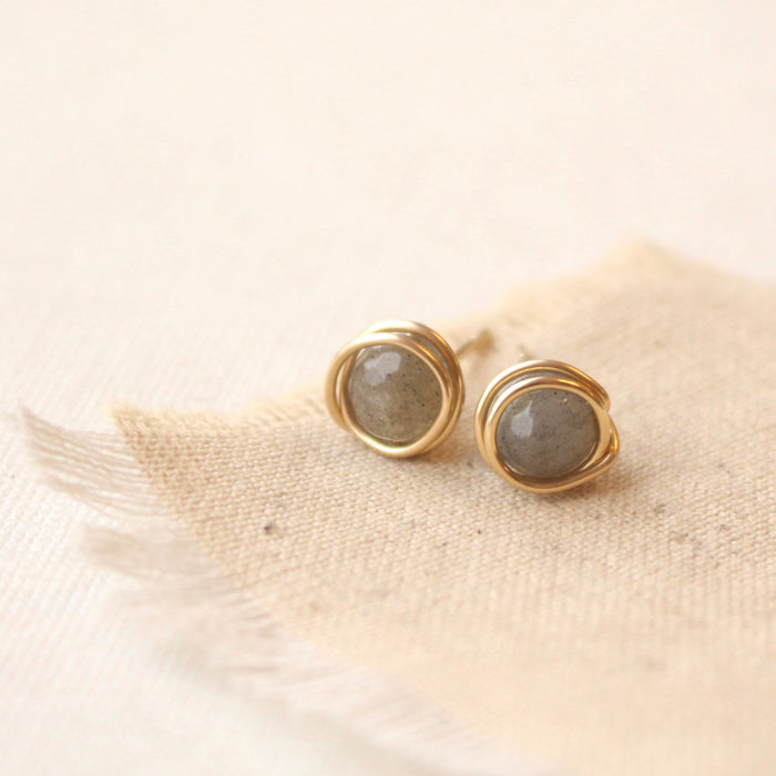 Wrapped Labradorite Gold Post Earrings