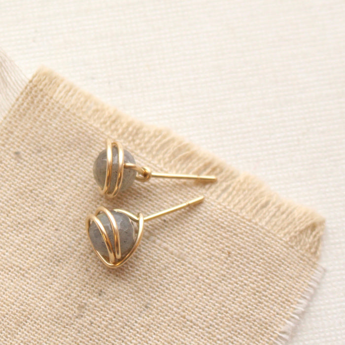 Wrapped Labradorite Gold Post Earrings