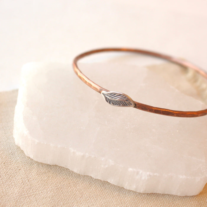 Hammered Copper Bangles with Stamped Silver Elements