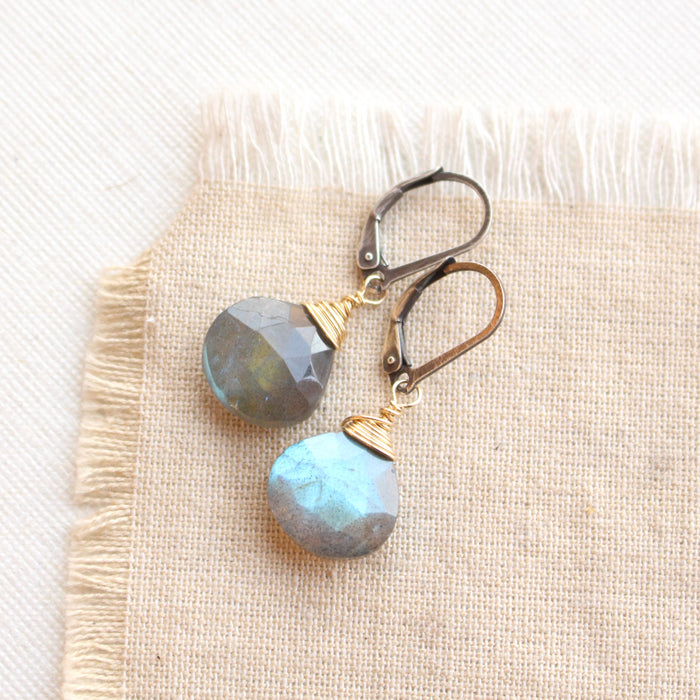 Mixed Metal Labradorite Drop Earrings