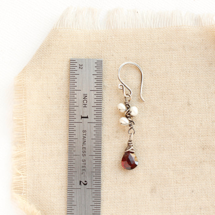 Garnet & Pearl Bud Vine Earrings