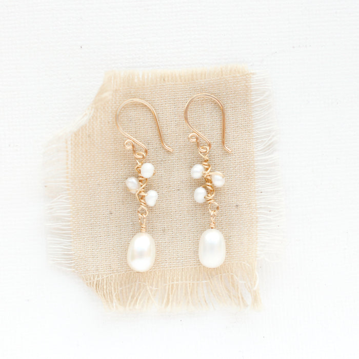 Wrapped Pearl Bud Vine Gold Earrings