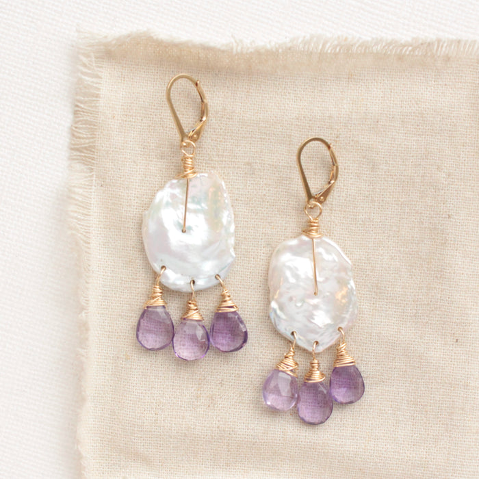Amethyst Trio Keishi Pearl Earrings