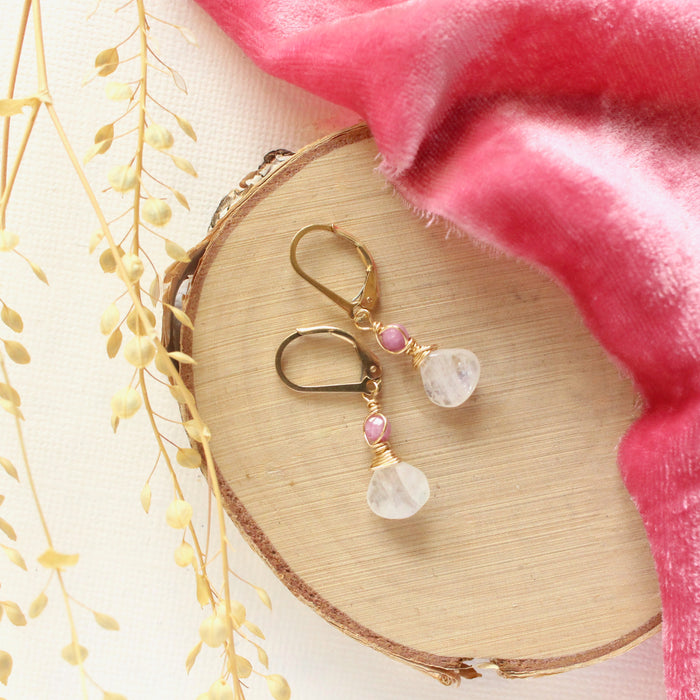 Ruby & Moonstone Earrings