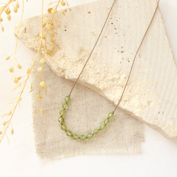 Knotted Peridot Silk Necklace