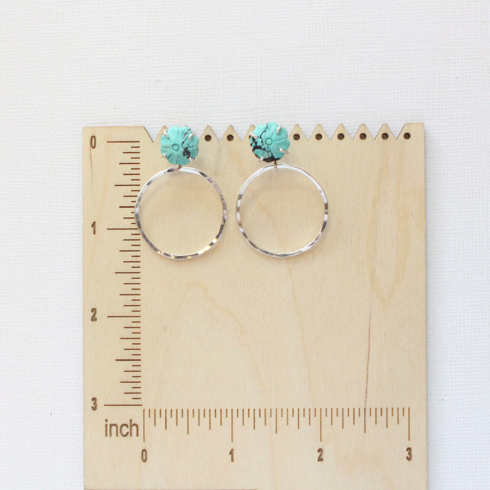 Turquoise Flower Hoop Post Earrings