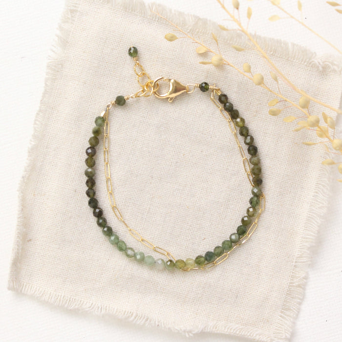 Green Tourmaline & Gold Chain Double Strand Bracelet