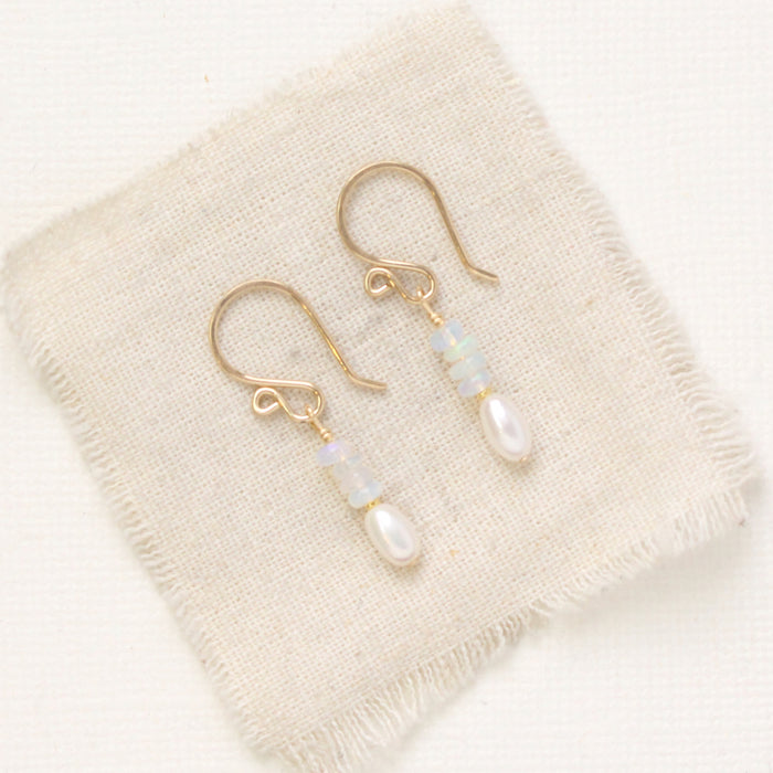 Ethiopian Opal and Pearl Dangle Earrings
