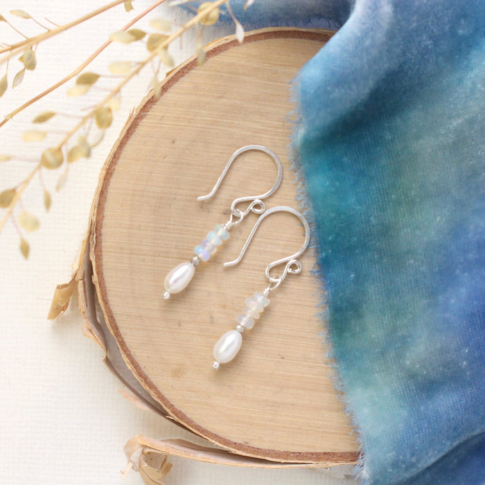 Ethiopian Opal and Pearl Dangle Earrings