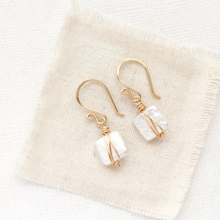 Organic Square Pearl Gold Earrings