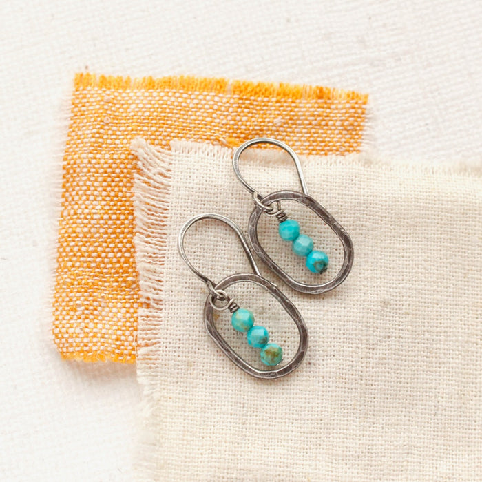 Stacked Mini Turquoise Silver Hoop Earrings