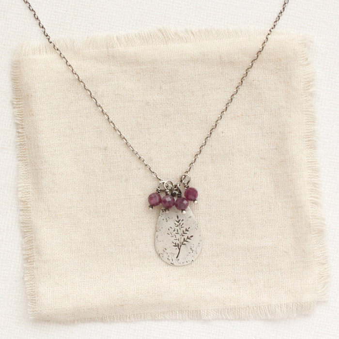 Sprout Teardrop & Purple Ruby Cluster Necklace