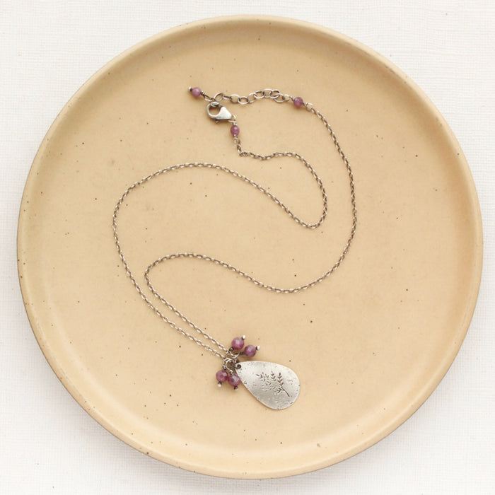 Sprout Teardrop & Purple Ruby Cluster Necklace