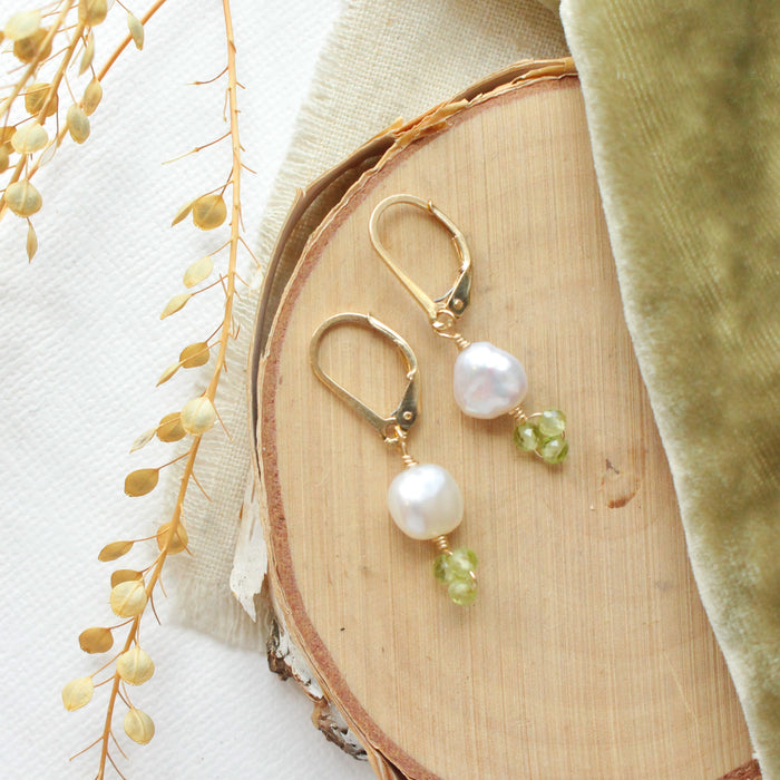 Little Pearl & Peridot Earrings