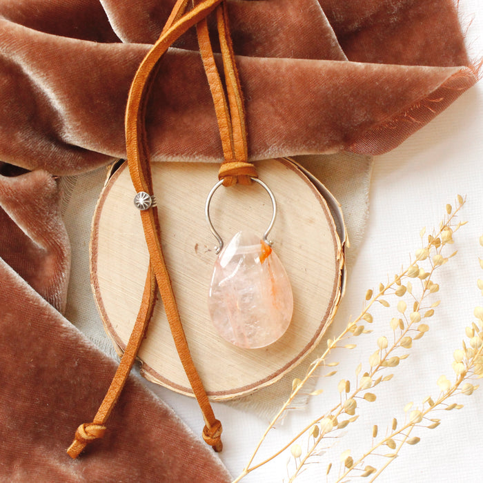 Pinned Lepidocrocite Adjustable Leather Necklace