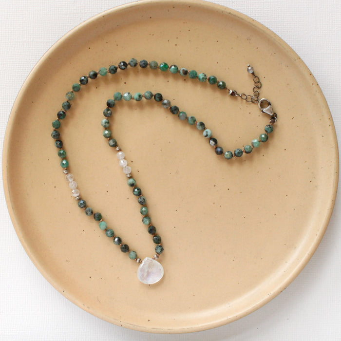 Knotted Emerald & Moonstone Necklace