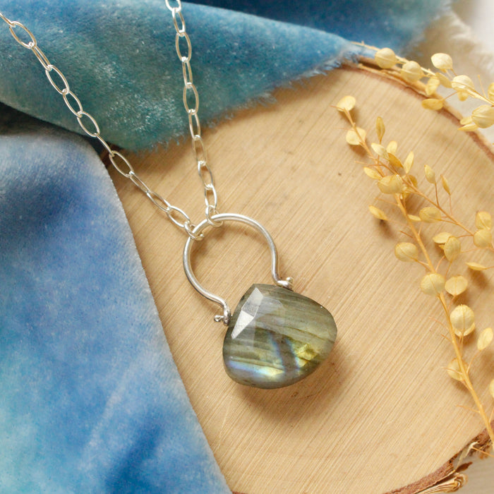 Pinned Labradorite Silver Necklace