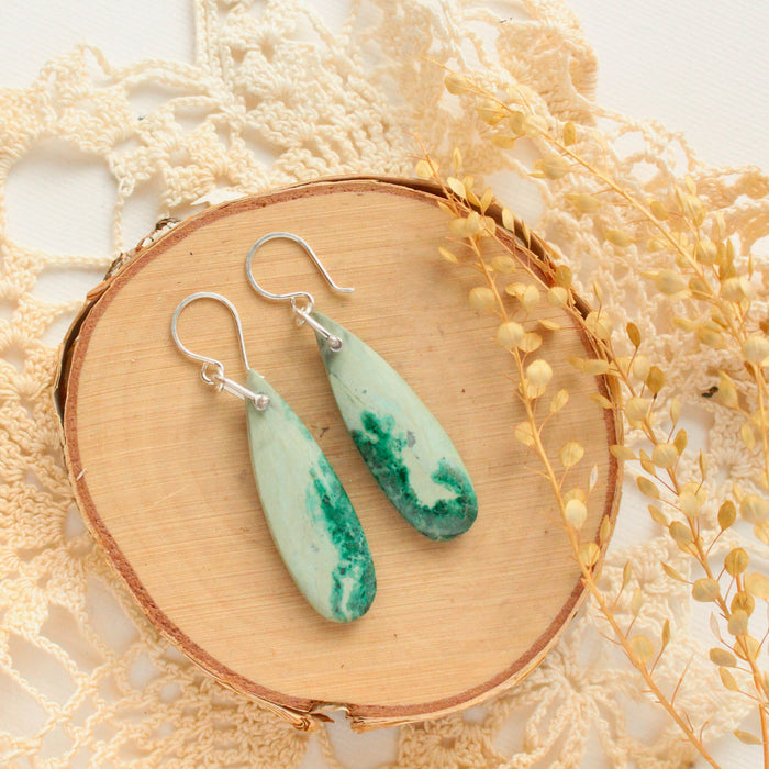 Pinned Parrot Wing Chrysocolla Earrings