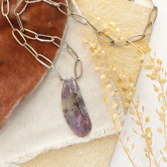 Sapphire & Handmade Chain Necklace