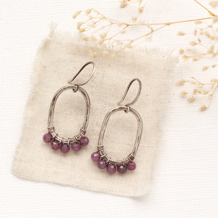 Purple Ruby Wrapped Oval Earrings