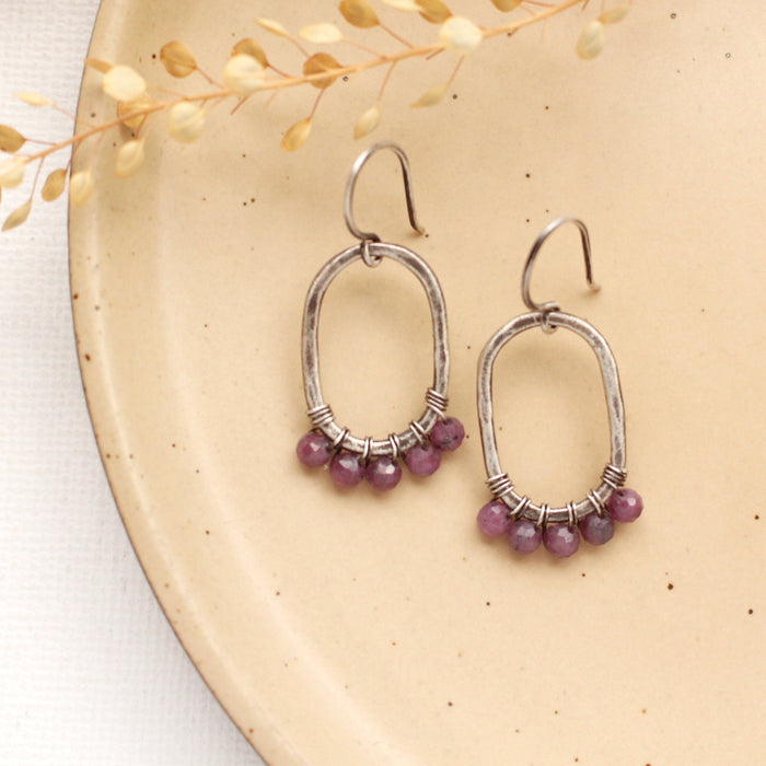 Purple Ruby Wrapped Oval Earrings