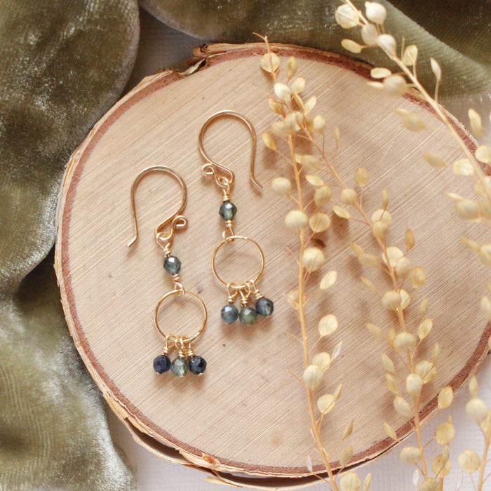 Sapphire Dangle Gold Hoop Earrings