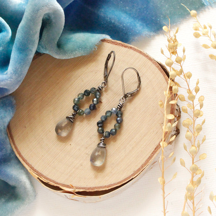 Sapphire & Labradorite Hoop Earrings