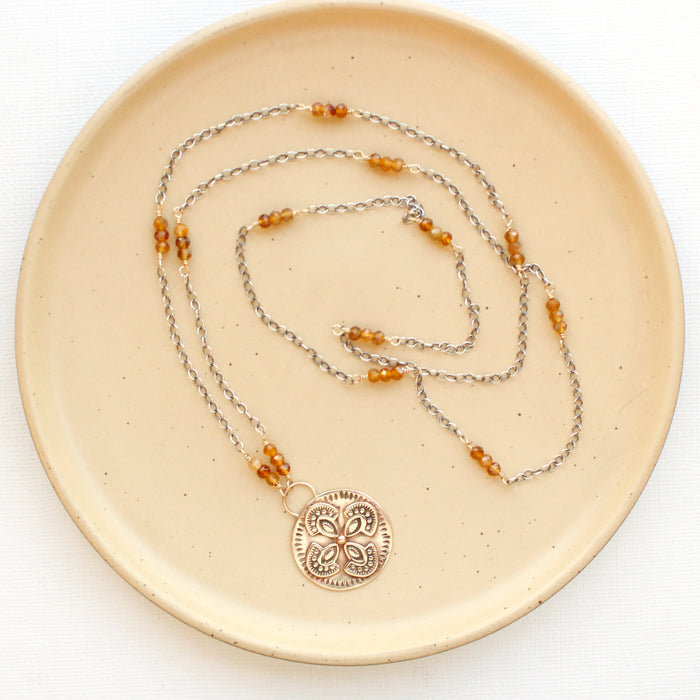 Bronze Wanderer Medallion Citrine Long Necklace