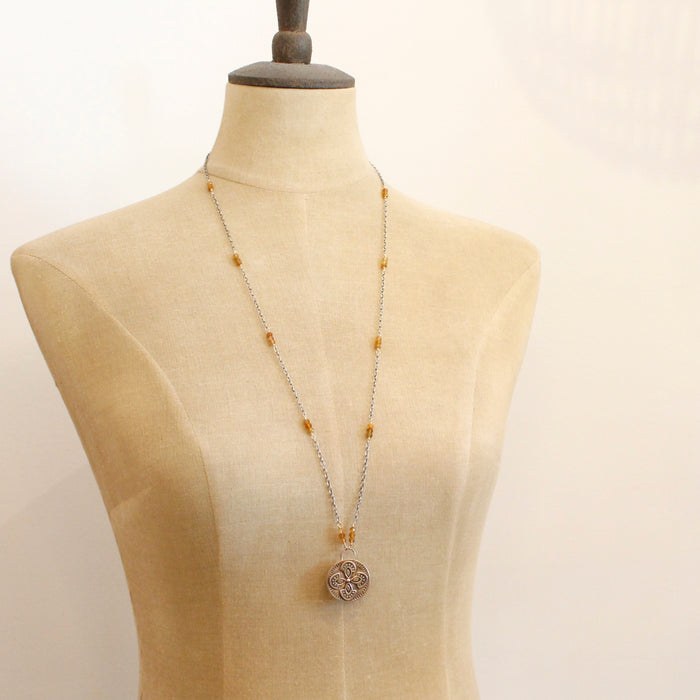 Bronze Wanderer Medallion Citrine Long Necklace