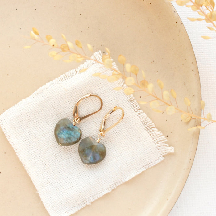 Labradorite Heart Earrings