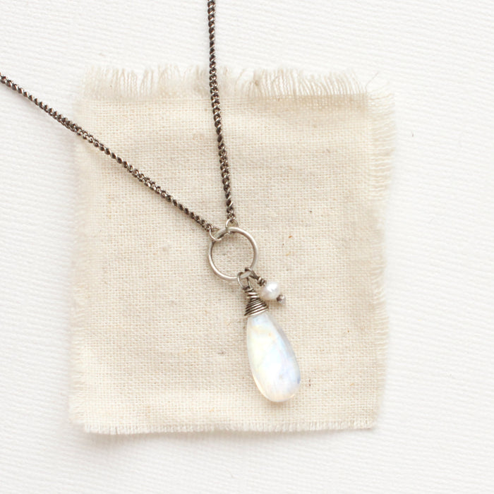 High Grade Moonstone & Pearl Charm Necklace