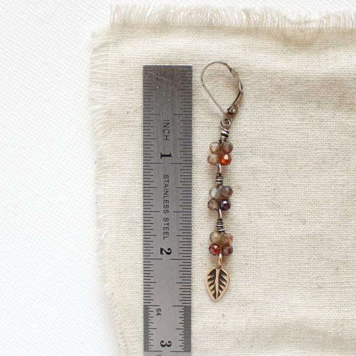 Flowing Brown Zircon Bronze Leaf Earrings