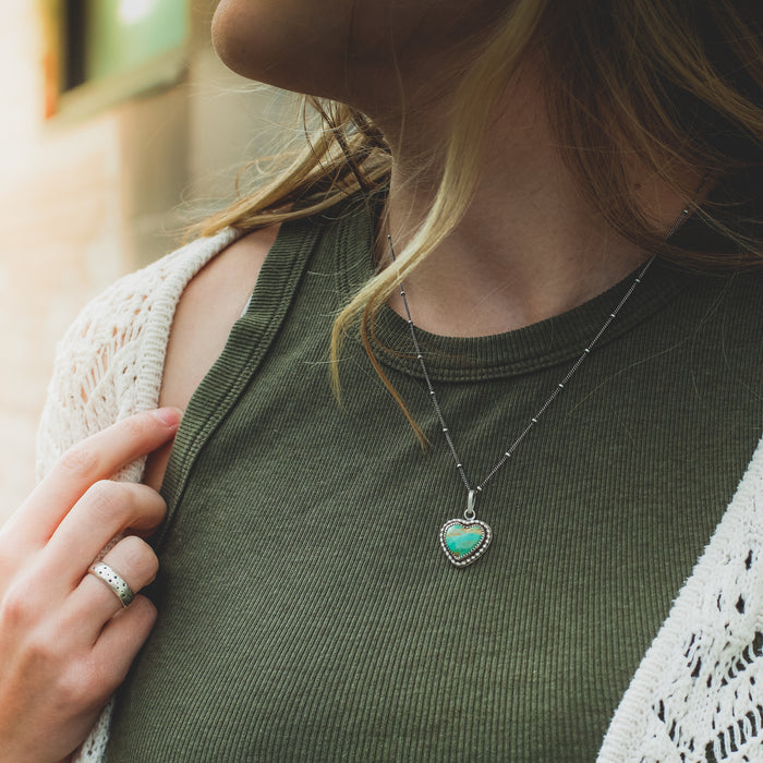 Green Turquoise Framed Heart Necklace