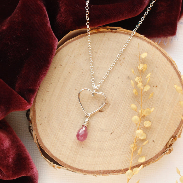 Pink Ruby Open Heart Necklace