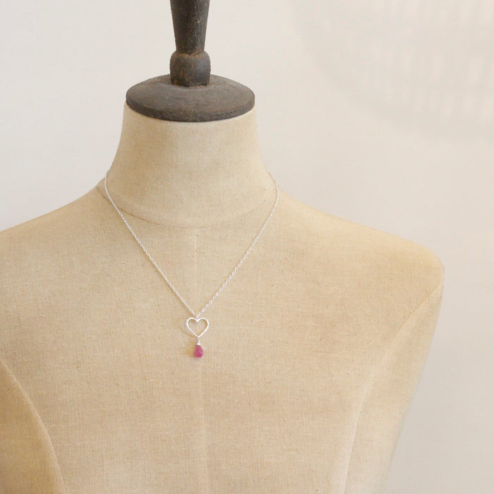 Pink Ruby Open Heart Necklace