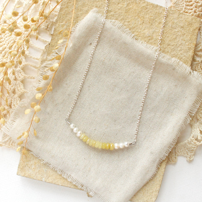 Yellow Opal & Pearl Bar Necklace