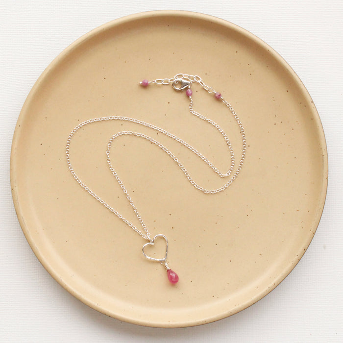 Pink Ruby Open Heart Necklace