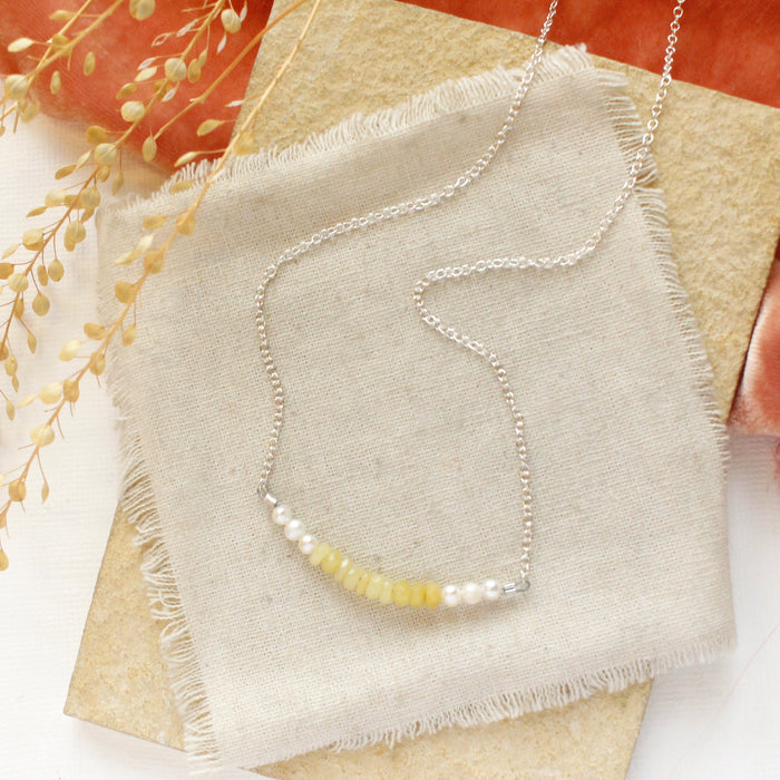 Yellow Opal & Pearl Bar Necklace
