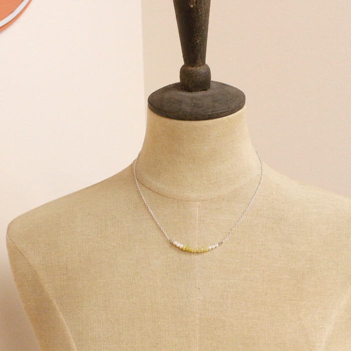 Yellow Opal & Pearl Bar Necklace