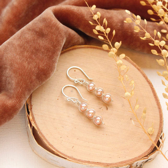 Stacked Pink Pearl Earrings