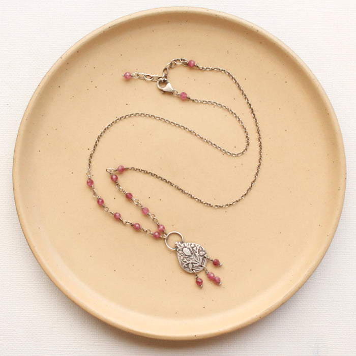 Embossed Teardrop Pink Tourmaline Necklace