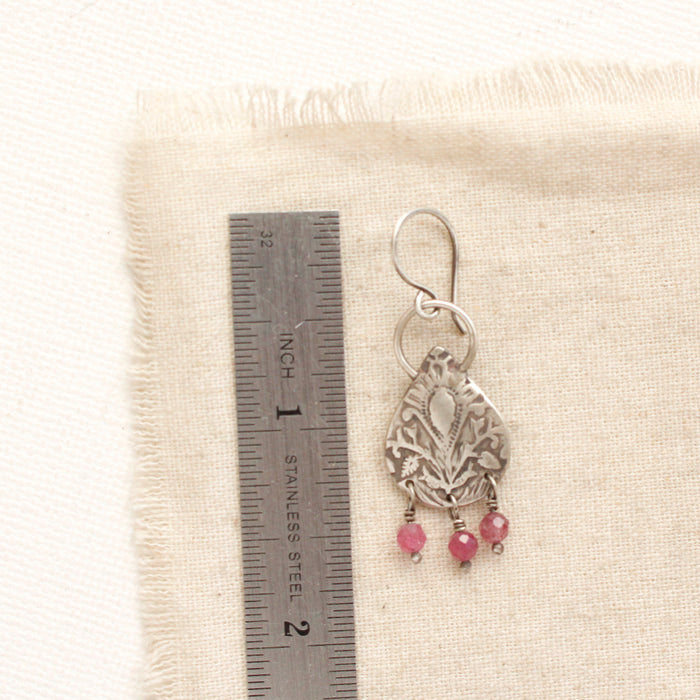 Embossed Teardrop Pink Tourmaline Earrings