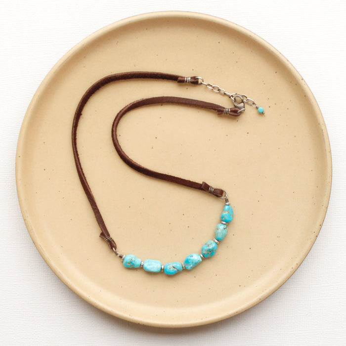 Turquoise Nugget Leather Necklace